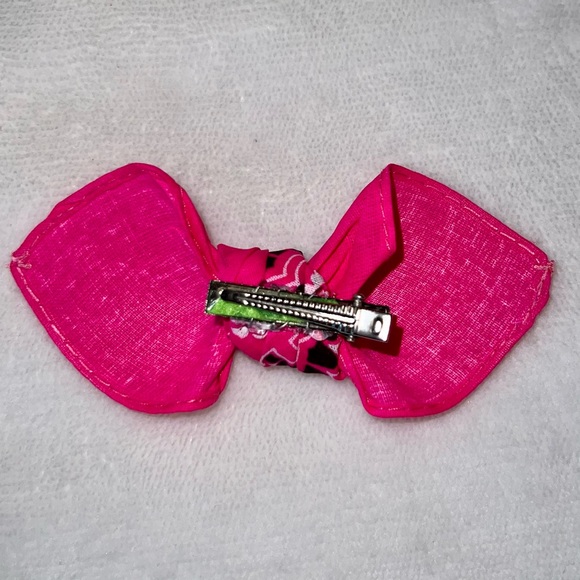 Neon Pink Paisley Rockabilly Bandana Knotted Hair Bow - Picture 8 of 11